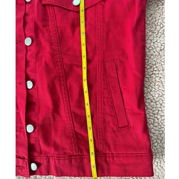 Boohoo BLIJE Women’s Red Denim Jacket Size 4 NWT Button Front Classic Jean Style - Picture 5 of 6